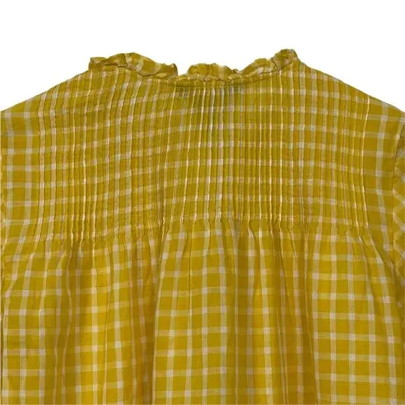 J. Crew Blouse Top Ruffled Popover Mini Window Pane Yellow Size XS NWOT - Picture 7 of 9